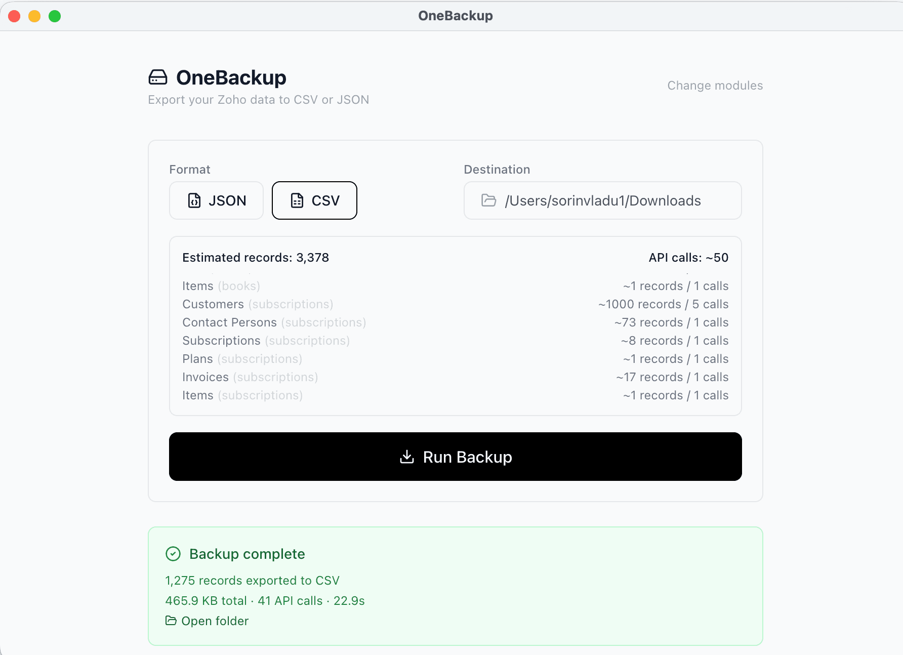 OneBackup — Export your Zoho data